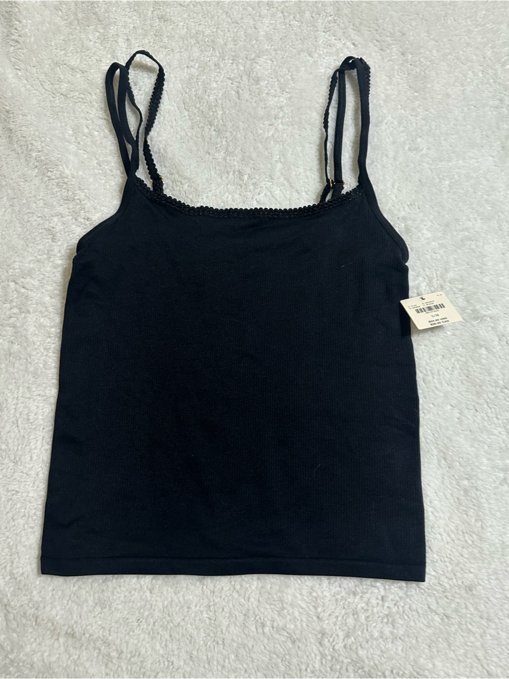 Anthropologie Black Double Strap Lace-Trim Ribbed Camisole